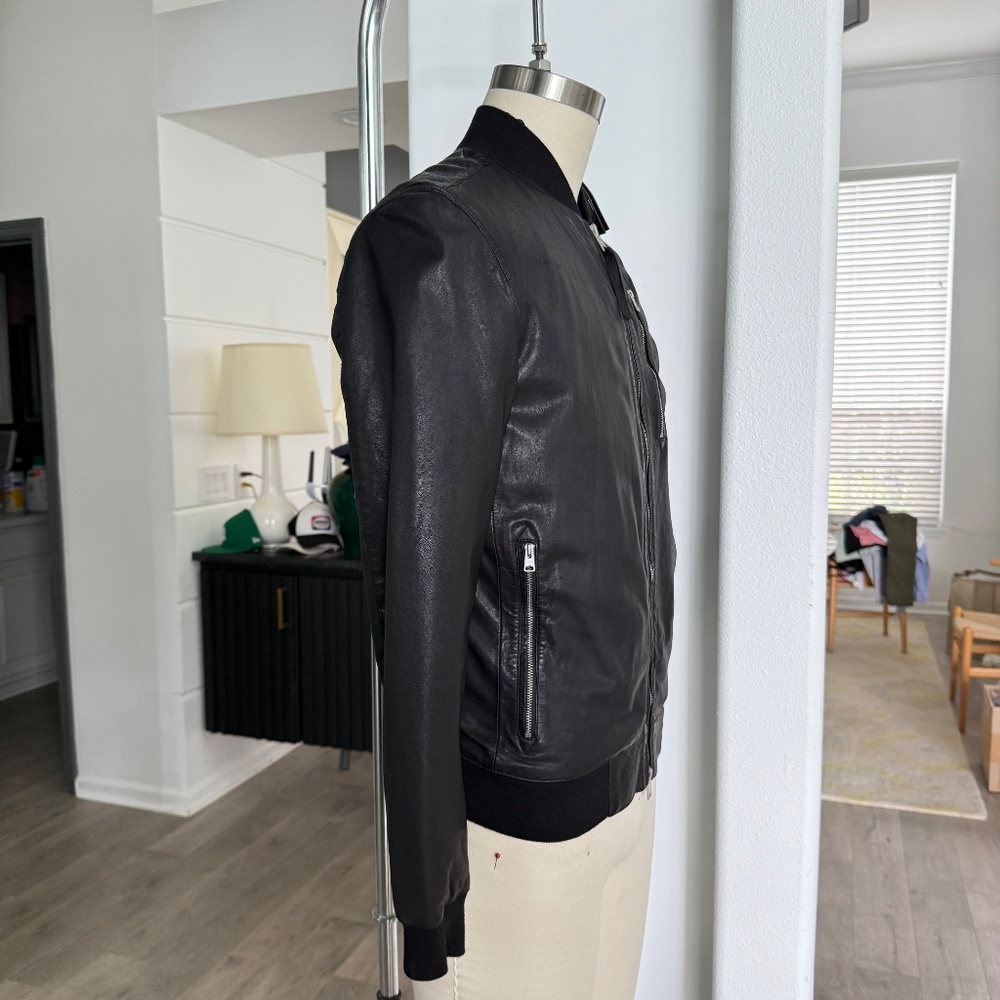 ALL SAINTS X- SMALL Mens Black Leather NINO Bomber Jacket - Picture 2 of 14